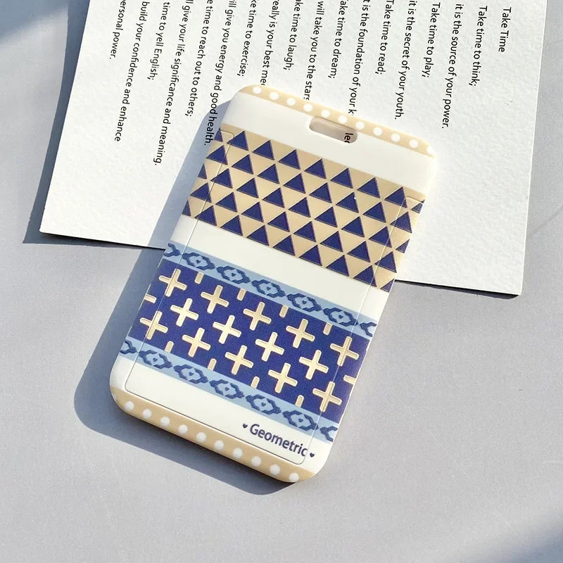 Student Identity Badge Card Cover with Neck Strap Bag Geometric Women Men Work Badge Bus Credit Card ID Holder Bags with Lanyard