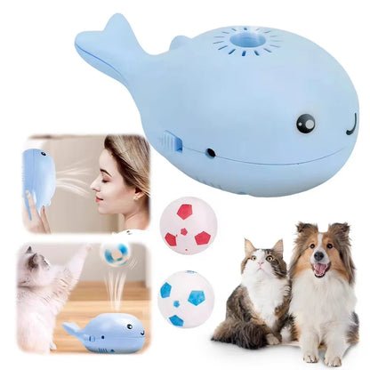 Interactive Cat Toys Electric Jet Floating Ball Cat Toy Whale Shaped Cat Toy Portable USB Dual Function Fan Pet Toy for Teaser
