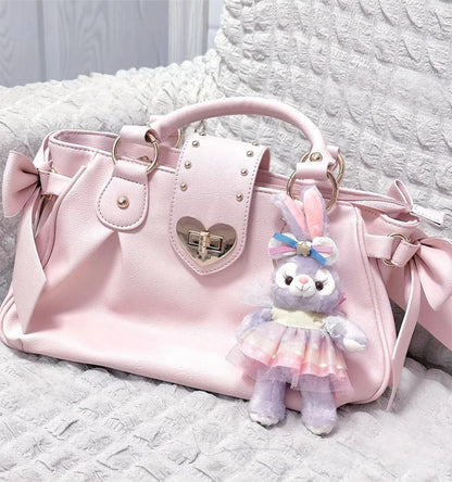 Sweet Bow Lolita Pink Hand Bag Purse Women Harajuku Love Heart Soft Crossbody Bag Lady Kawaii Large Capacity Shoulder Bag Female