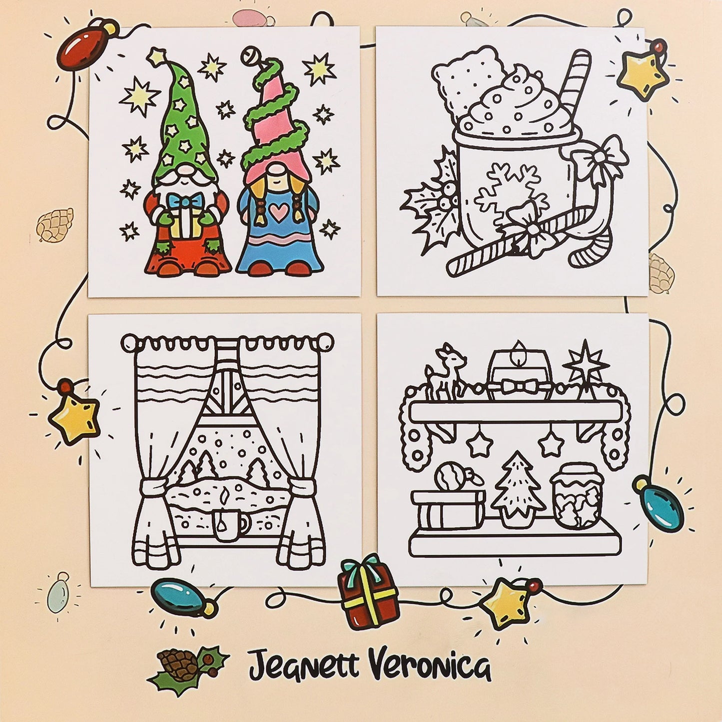 Coloring Book For Adults And Teens Featuring Adorable Christmas Creatures Cartoon Coloring Book To Relax In A Cozy Hygge Moment