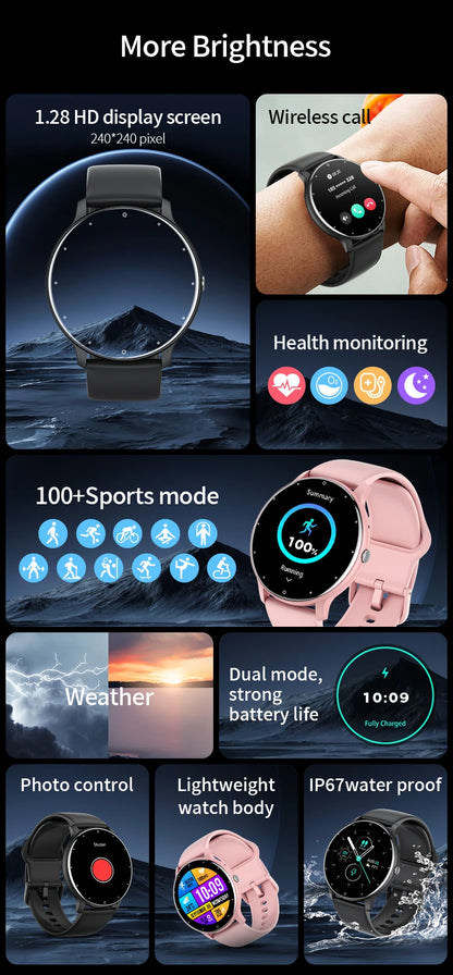 LIGE 2025 Smart watch Ladies Full touch Screen Sports Fitness watch IP67 waterproof Bluetooth For Android iOS Smart watch Female