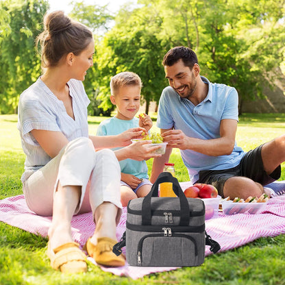 Double Insulated Lunch Bag Layer Portable Thermal Lunch Box Waterproof Picnic Heat Insulating Bag with Adjustable Strap