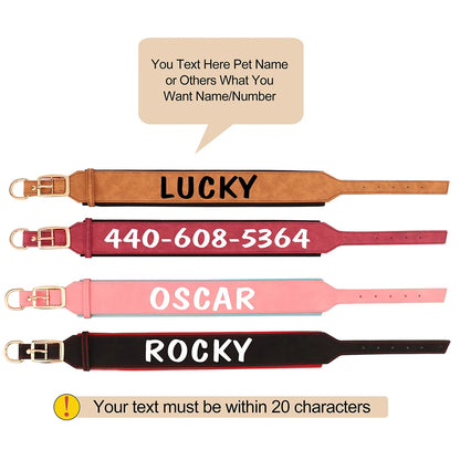 Customized Leather Dog Collar Personalized Wide Padded ID Collars Free Print Name Number For Medium Large Dogs Dogs Greyhound