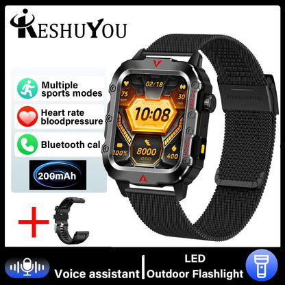 KESHUYOU 2025 New Sports Smart Watch Bluetooth Talk LED Flashlight Multi-function Outdoor Sports Smart Watch for Men Women