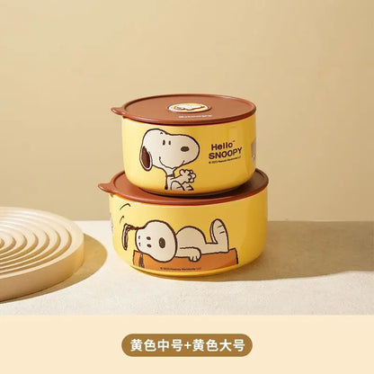 Snoopy animation peripheral cartoon safety bowl sealed ceramic box with lid can be microwaved and portable for office workers
