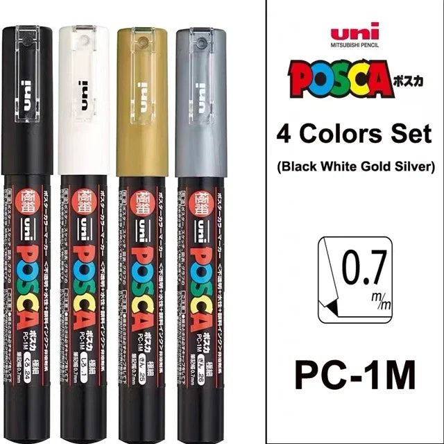 Japan Uni POSCA Marker Pen Set Acrylic Graffiti Drawing Permanent Waterproof Children's Drawing PC-3M/1M/5M Fabric Art Supplies
