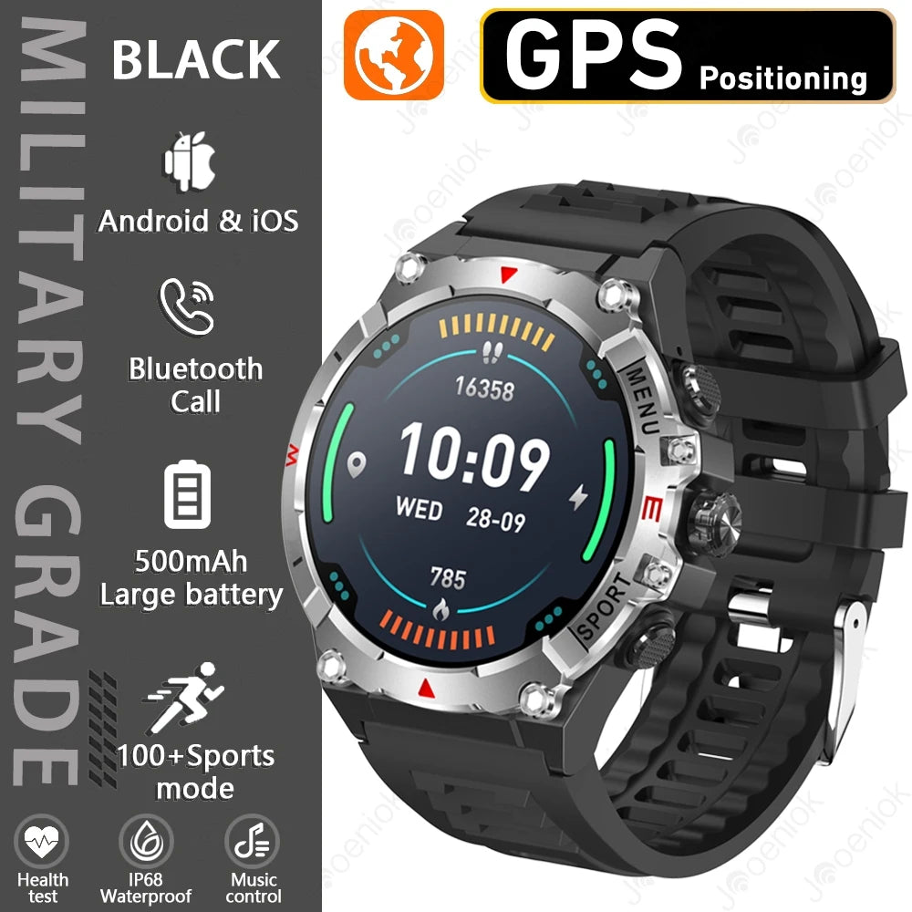 Military GPS Smart Watch Men AMOLED HD Screen Altitude Compass Heart Rate Sports Watch BT Calling IP68&10ATM Waterproof Watch