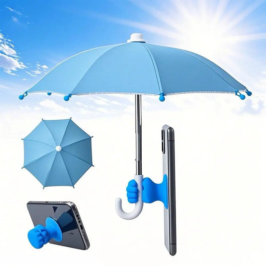 Fist Shape Motorcycle Umbrella - Suction Cup Phone Mount & Silver Coating UV Protection, Windproof Mini Foldable Rain Sun Shade