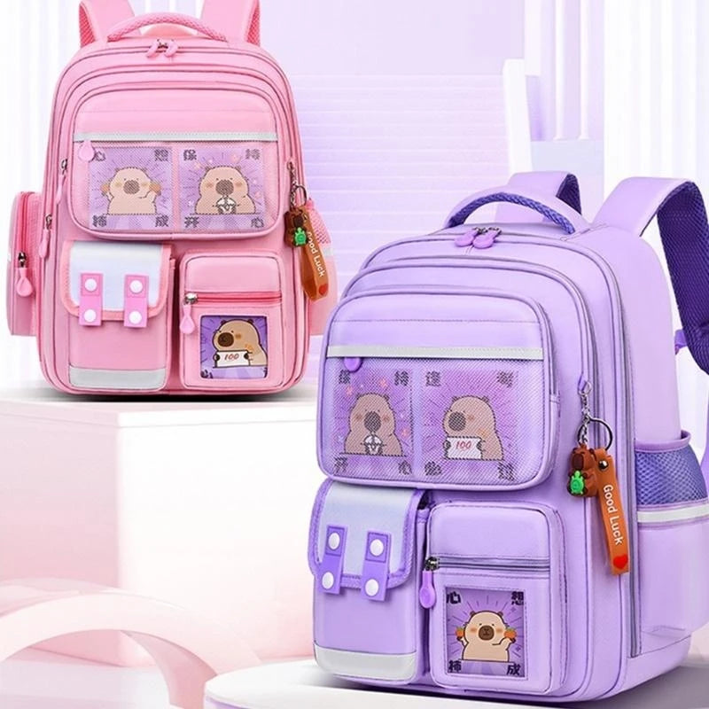E8FB Lightweight Capybara Backpack for Kids Lovely and Breathable School Bag with Large Storage Space and Adjustable Strap