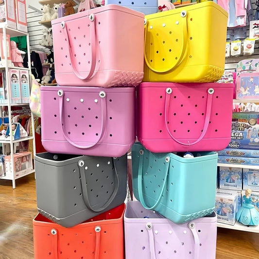 M/L/XL Fashion Beach Bags EVA Rubber Waterproof Storage Baskets Travel Shopping Handbag Women Shoulder Solid Color Tote Bag