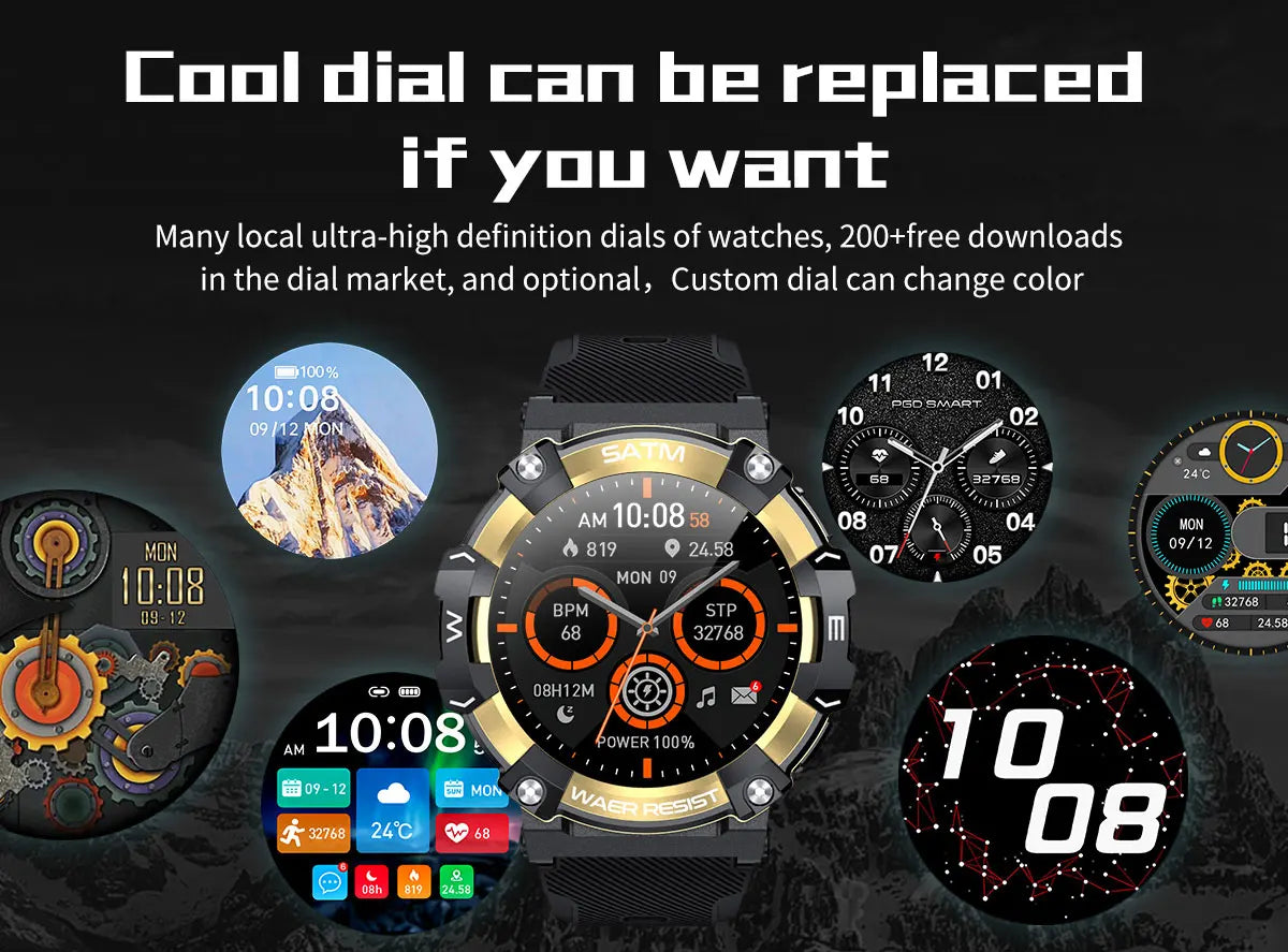 PG666 Bluetooth Call Smart Watch Men Outdoor Rugged Sport Fitness Tracker Smartwatch Heart Rate Blood Pressure Oxygen Monitor