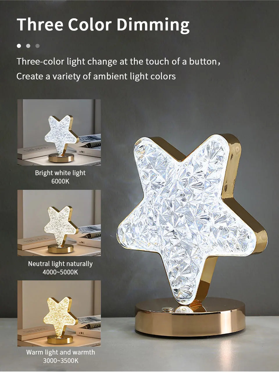 Moon Star Led Night Light Rechargeable Crystal Table Lamp Touch Switch Dimmable Ramadan Room Decor Ambient 3D Moon Lamp Eid Gift