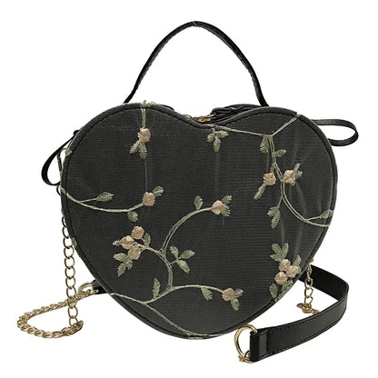 Sweet Lace Round Handbags High Quality PU Leather Women Crossbody Bags for Women 2025 Small Fresh Flower Chain Shoulder
