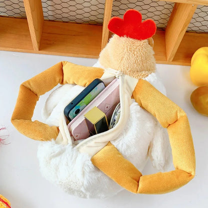 Fur Chicken Plush Bag Ugly Hen Shape Handbag Funny Kawaii Chicken Pendant Keychain Doll Satchel Purse for Women Birthday Gifts