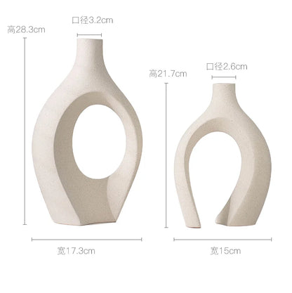 ,  Hollow Cuddled Ceramic Vase, 2 for Modern Home Decoration, Boho Donut Vase, Black and White Minimalist Decorative Flowerpot