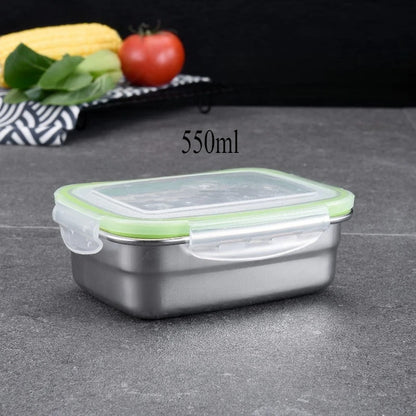 304 Stainless Steel Food Grade 1/3 Set Food Storage Container Lunch Box Leak-Proof Silicone Lid Dishwasher Safe Bento Box