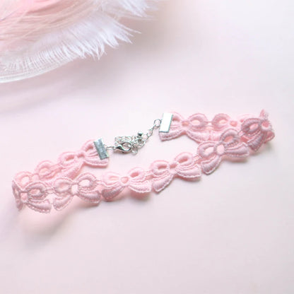 Fashion Women's Choker Necklace Lovely Gothic Pink Lace Pearl Pendant Elastic Short Clavicle Necklace Jewelry Gift For Girls