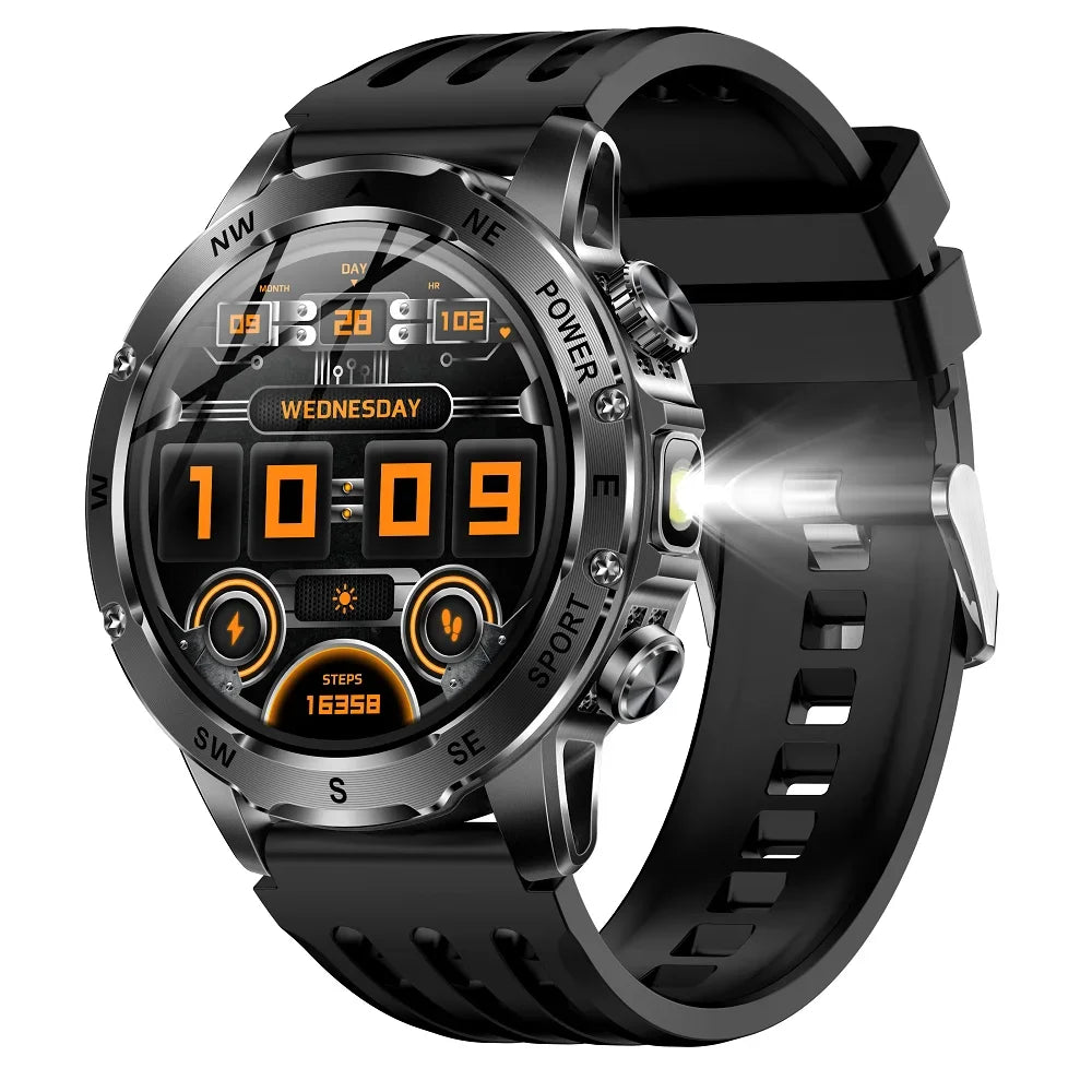 Outdoors Smart Watch Men Women BT Call Health Music 800Mah Battery Smartwatch Flashlight Compass Sports Fitness IP68 Waterproof