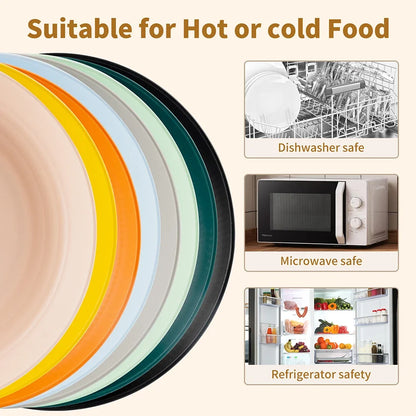 8Pcs 23cm Lightweight Unbreakable Wheat Straw Plates Deep Dinner Plate for Kids Toddler Adult Dishwasher Microwave Safe