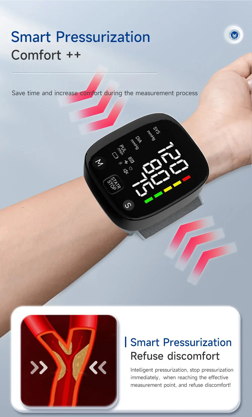 Yongrow Rechargeable Digital Wrist Blood Pressure Monitor Sphygmomanometer Tonometer Tensiometer Heart Rate Meter BP Monitor