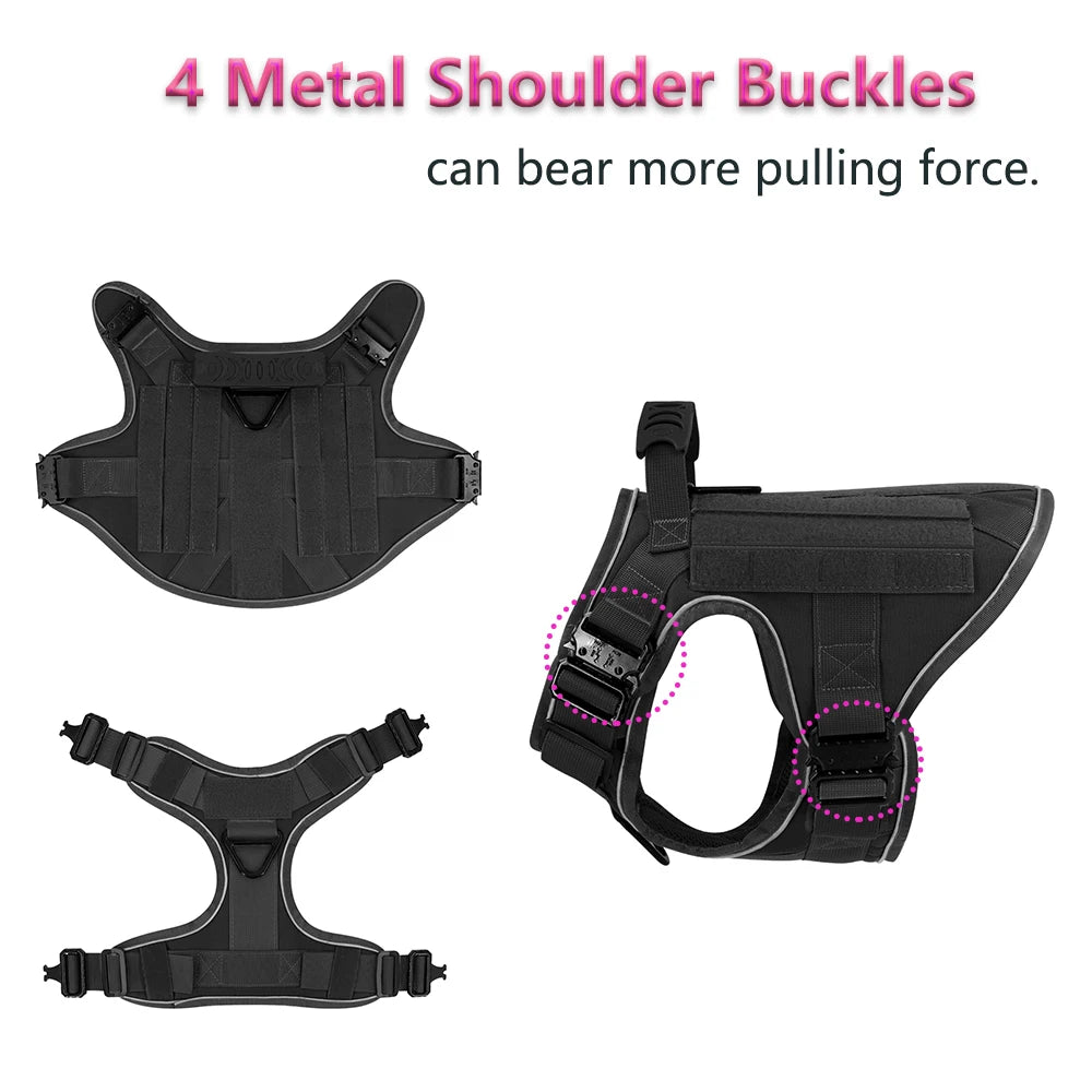 4 Metal Buckles Dog Harness Reflective Military Tactical Pet Training Walking Vest Soild Harnesses with Handle For Large Dogs