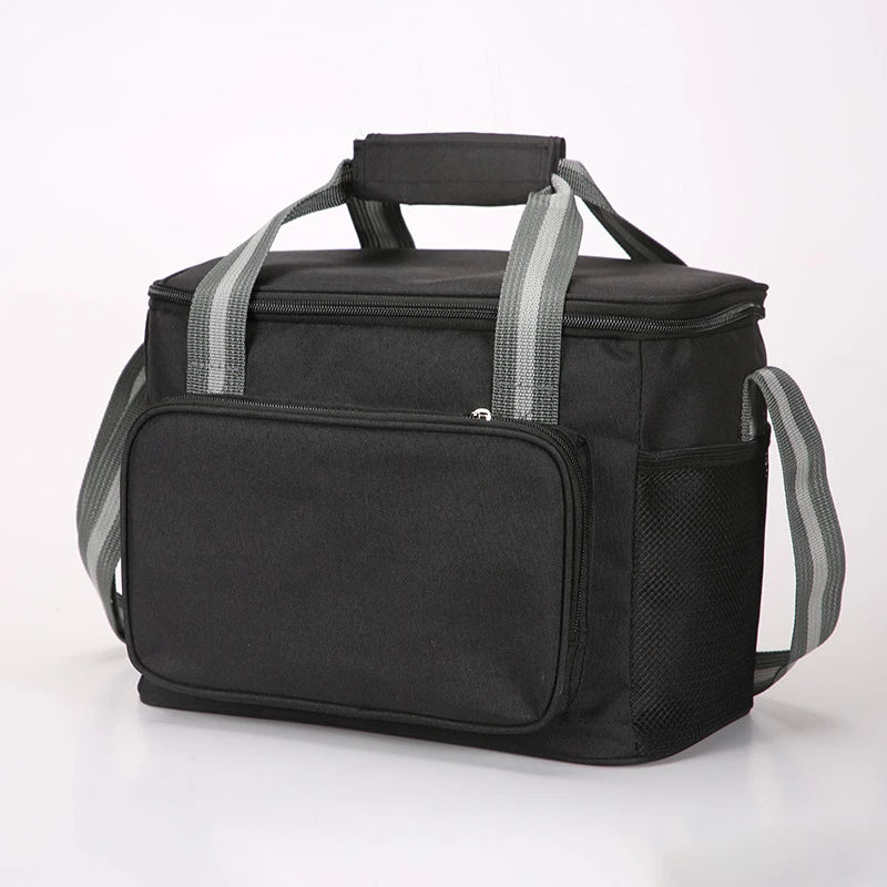 15L Portable Large Insulated Lunch Bag Black Waterproof Leak-proof Thickened Handheld Shoulder Carry Outdoor Picnic Lunch Bag