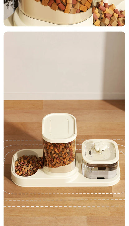 2 in 1 Automatic Pet Feeder Water Fountain Cat Dog Food Bowl with Circulating Flow Anti-Slip Splash Proof Slow Feeding Dish