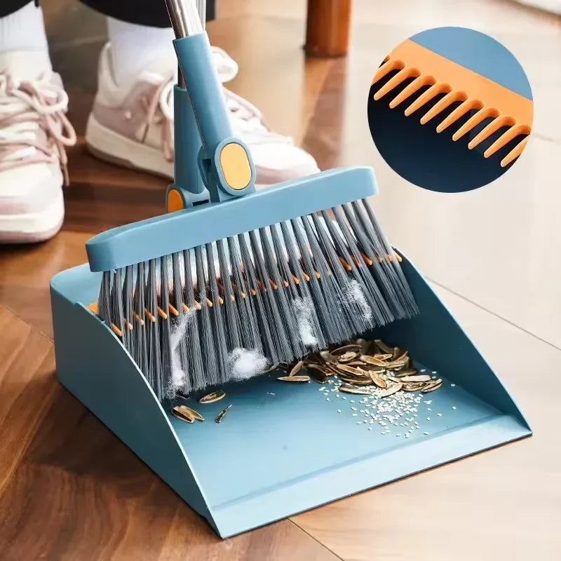 Cleaning Foldable Dustpan Broomstick Sweeping Set Rotating Hair Tools Broom Multi-functional Soft Stainless Combination