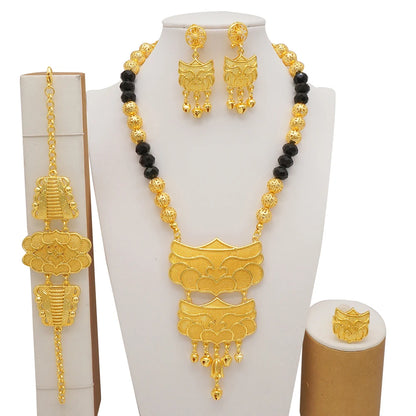 2023 Fine Jewelry Sets For Women Dubai Bridal Wedding Gifts Necklace Bracelet Earrings Ring Jewellery Set African Bead jewelry