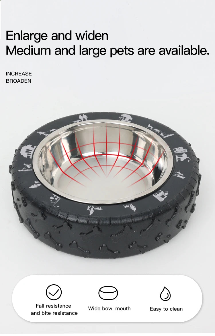 Pet Bowl Tire Shape Large Diameter Bowl Non-Slip Removable and Washable Pet Food Utensils