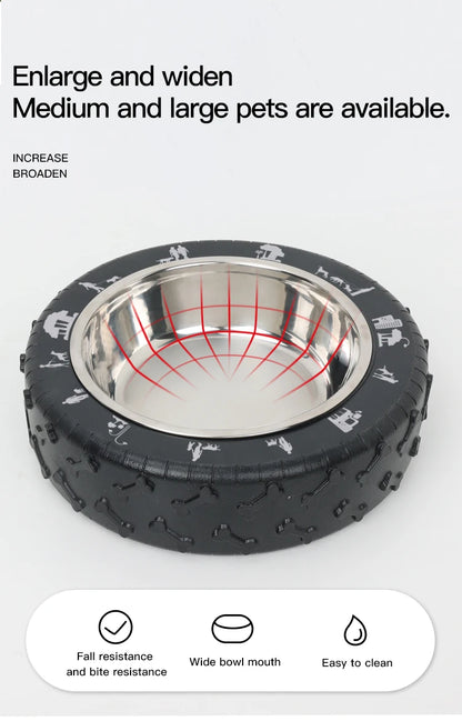 Pet Bowl Tire Shape Large Diameter Bowl Non-Slip Removable and Washable Pet Food Utensils