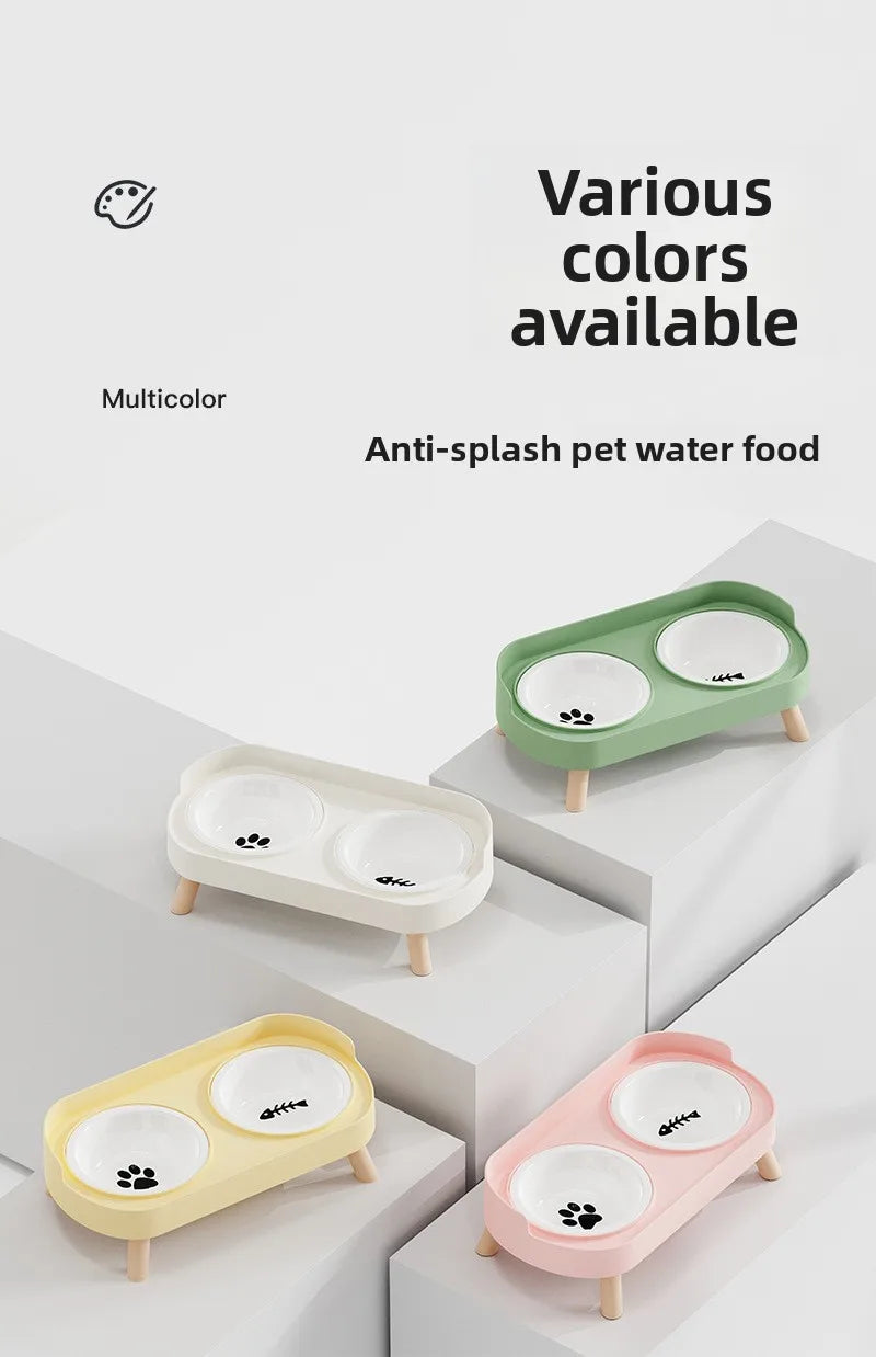 Pet Bowl PP Plastic Double Bowl Anti-killing Bowl Water and Grain Integrated Dog Bowl Cat Dog Water and Grain Bowl