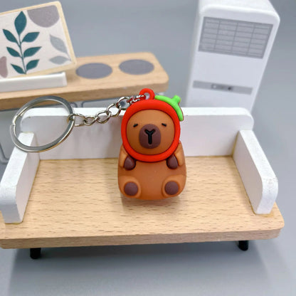 Cute Capybara Keychain Doll Hugging Fruit Series Pendant Cycling Backpack Key Pendant Accessories Ugly Cute Pvc Soft Rubber