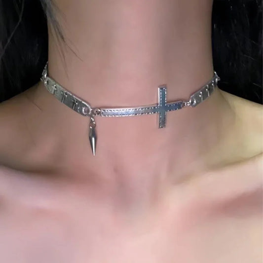 Inverted cross Choker,punk jewelry,Gothic, Design sense,rivets,Cool,rock,high-end,hippie accessory,Cross Charm,Choker For Women