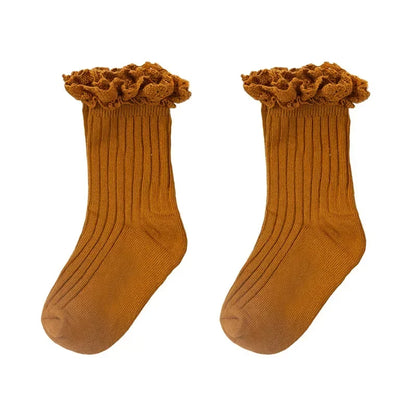 Korean Baby Children Girls Cute Striped Socks Kids School Uniform Stockings Princess Floral Ruffled Long Socks Mid-calf Socks