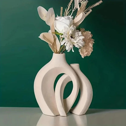 Hollow Nordic Modern Plastic Vase Set of 2 for Modern Home Decor,Modern Boho Hollow Flower Vases for Living Room Bookshelf
