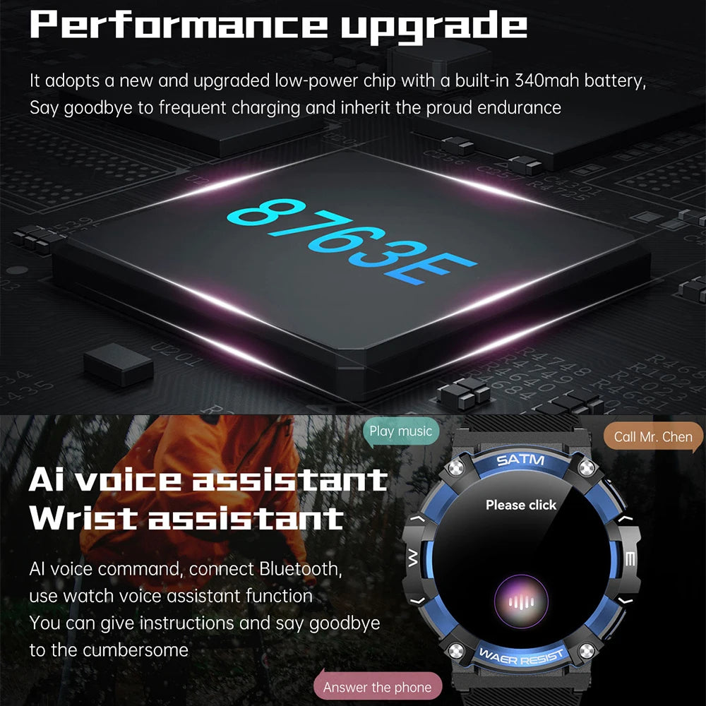 PG666 Outdoor Rugged Smart Watch Men IP68 Waterproof Bluetooth Call Smartwatch Multiple Sports Modes Blood Pressure Oxygen Watch