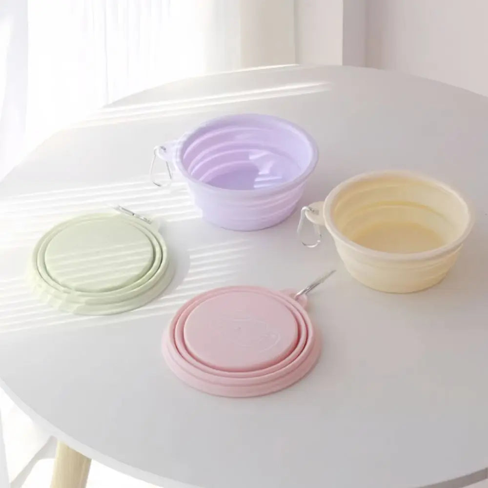 350ml Macaron Pet Bowl TPE Cartoon Pattern Puppy Feeding Bowl Collapsible with Hanging Holes Portable Pet Bowl for Dogs Cats