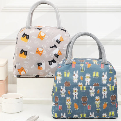 Large Capacity Lunch Bags Children's Cartoon Printed Lunch Bag Portable Picnic Tote Waterproof Heat Insulation Food Storage Bags