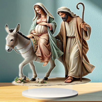 Jesus Nativity Statue Traditional Lightweight Multifunctional 2D Flat Acrylic Ornament for Gifts Friends Office Family Tabletop