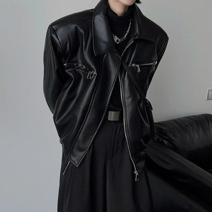 American PU Leather Coat Bomber Jacket Men Autumn Leather Jacket Men's Lapel Zipper Biker Jacket Men Clothing Coat Streetwear