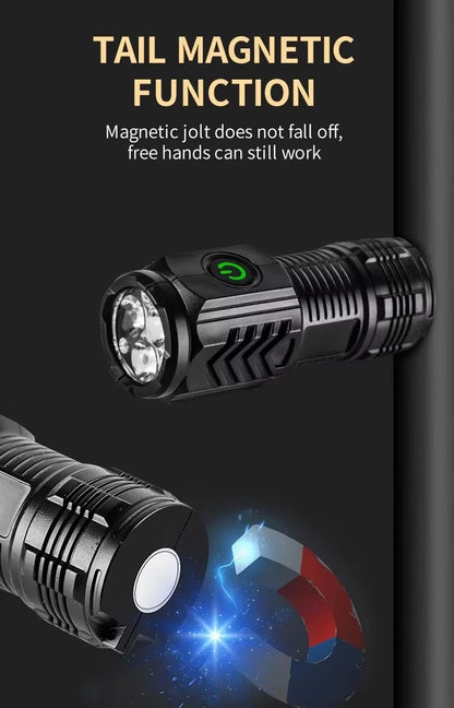 New Ultra Powerful Flashlight 3 Core LED Mini Tactical Flashlight USB Rechargeable High Power Torch With Magnet Hand Lamp