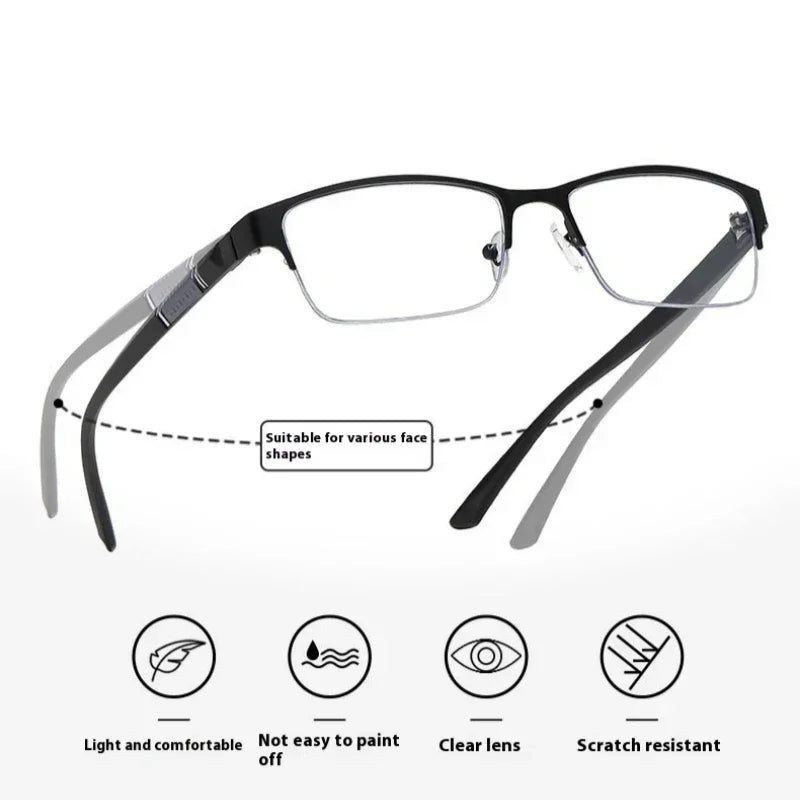 Metal Frame Far Sighted Eyeglasses with Sunshades Smart Photochromic Multifocal Reading Glasses Men Business Presbyopia Eyewear
