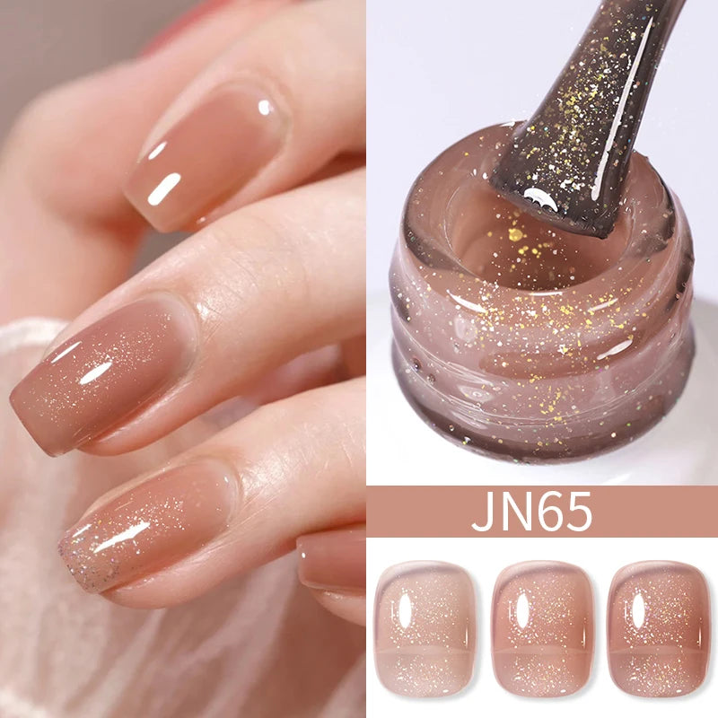 BORN PRETTY 10ml Wine Red Glitter Jelly Nude Gel Nail Polish Soak Off Translucent Color UV Light Cure for Nail Art DIY at Home