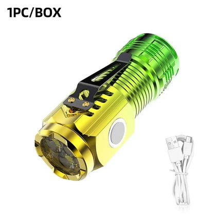 Strong LED Flashlight Super Bright Mini Portable Three-eye Monster Multi-function Magnet Charging Home Outdoor Portable Light