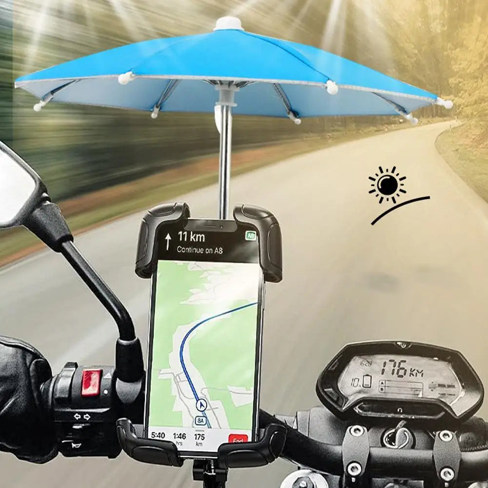 Fist Shape Motorcycle Umbrella - Suction Cup Phone Mount & Silver Coating UV Protection, Windproof Mini Foldable Rain Sun Shade