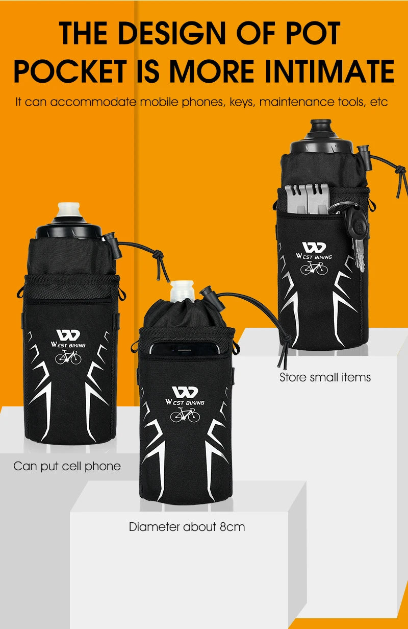 WEST BIKING Bicycle Bottle Holder Cycling Water Bottle Carrier Reflective Pouch Kettle MTB Road Bike Handlebar Bag Accessories