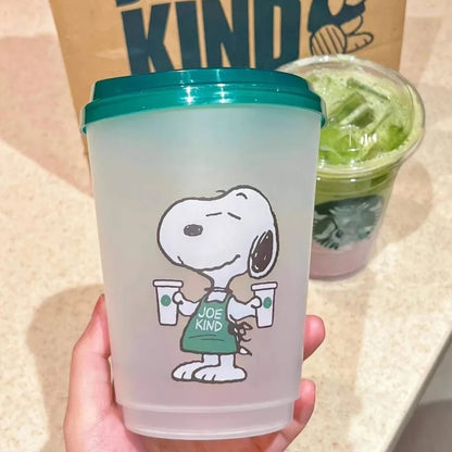 Snoopy Coffee Cup Anime Summer Cold Drinks with Lid Drinkware for Iced Coffee Milk Beer Portable Plastic Cup Kids Milk Cup Gift