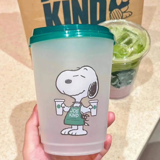 Snoopy Coffee Cup Anime Summer Cold Drinks with Lid Drinkware for Iced Coffee Milk Beer Portable Plastic Cup Kids Milk Cup Gift