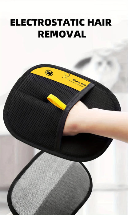 Upgrade Edition Large Pet Static Hair Removal Gloves - Black Polypropylene Cat Grooming Gloves with Yellow Accents